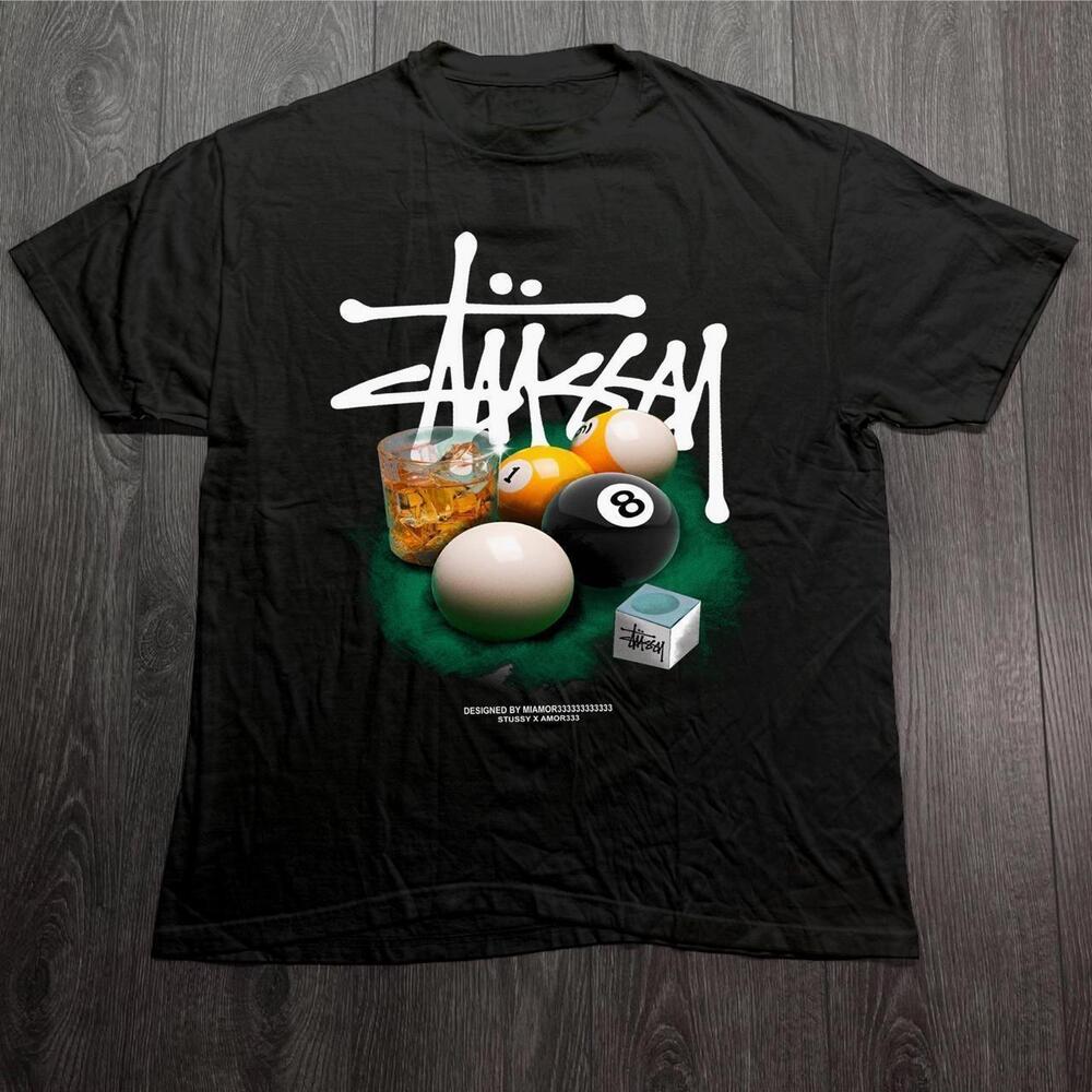 Black Stussy Pool Ball Tee